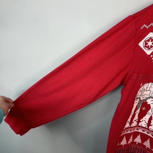 STAR Wars Mens Red Galactic Empire AT-AT Tie Fighter Christmas Sweatshirt Size S - Picture 10 of 12